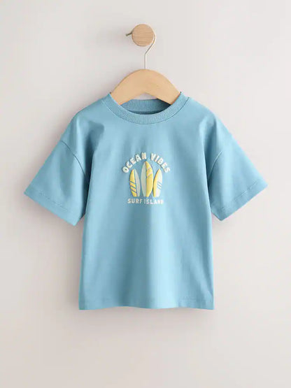 |Boy| Pacote Com 4 Camisetas De Manga Curta Com Estampa De Surf Nas Cores Azul e Amarelo (3 meses a 7 anos)