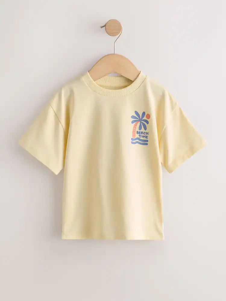 |Boy| Pacote Com 4 Camisetas De Manga Curta Com Estampa De Surf Nas Cores Azul e Amarelo (3 meses a 7 anos)