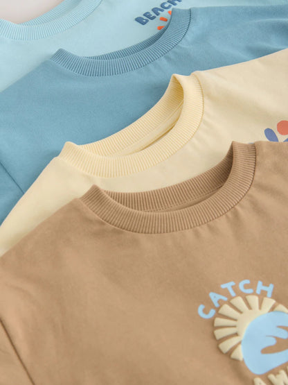 |Boy| Pacote Com 4 Camisetas De Manga Curta Com Estampa De Surf Nas Cores Azul e Amarelo (3 meses a 7 anos)