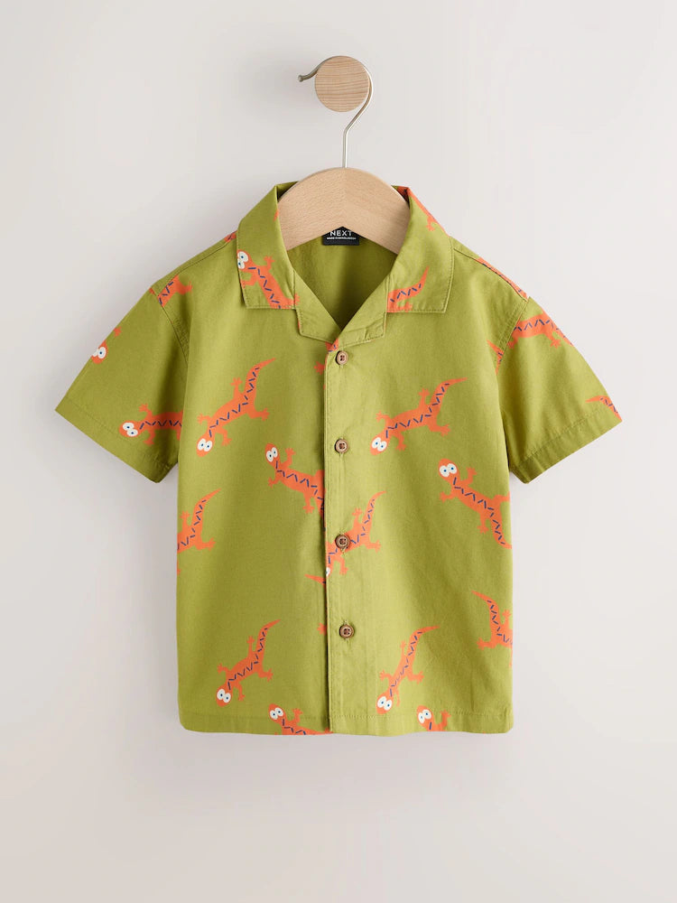 |Boy| Camisa De Manga Curta Com Estampa Verde Total De Guepardo e Gola Alta (3 meses a 7 anos)