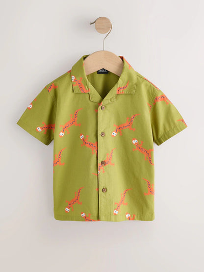 |Boy| Camisa De Manga Curta Com Estampa Verde Total De Guepardo e Gola Alta (3 meses a 7 anos)