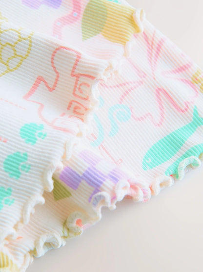 |Girl| Calça Legging Flare Canelada Em Tom Cru Com Detalhes Em Arco-íris (3 meses a 7 anos)