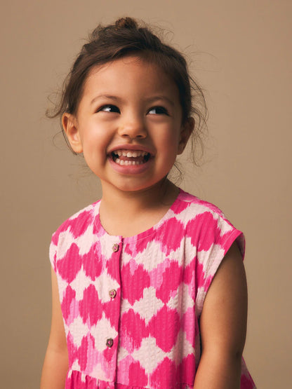 |Girl| Macacão Curto Sem Mangas Com Estampa Xadrez Rosa Neon (3 meses a 7 anos)