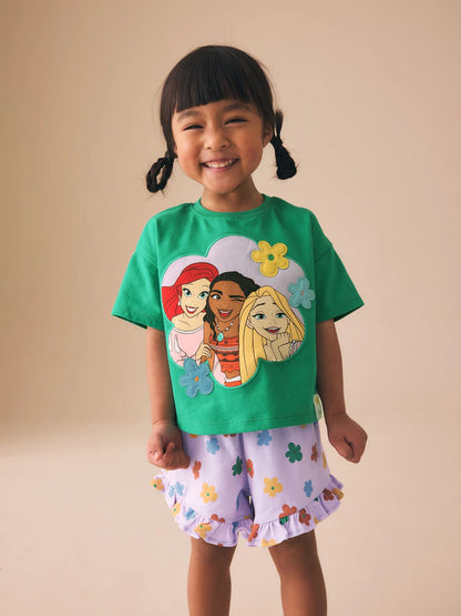 |Girl| Conjunto de Short Verde Princesas da Disney (3 meses a 7 anos)
