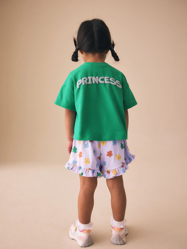 |Girl| Conjunto de Short Verde Princesas da Disney (3 meses a 7 anos)