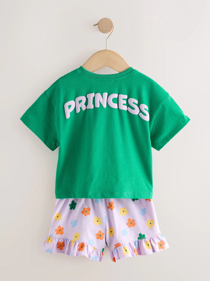 |Girl| Conjunto de Short Verde Princesas da Disney (3 meses a 7 anos)
