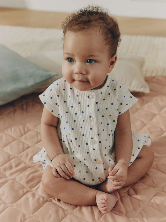 |BabyGirl| Conjunto De 3 Macacões De Bebê Azuis e Brancos Com Botões Frontais