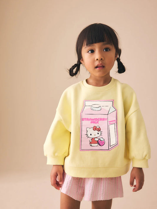 |Girl| Conjunto De Moletom Hello Kitty Amarelo Com Gola Redonda e Shorts (3 meses a 7 anos)