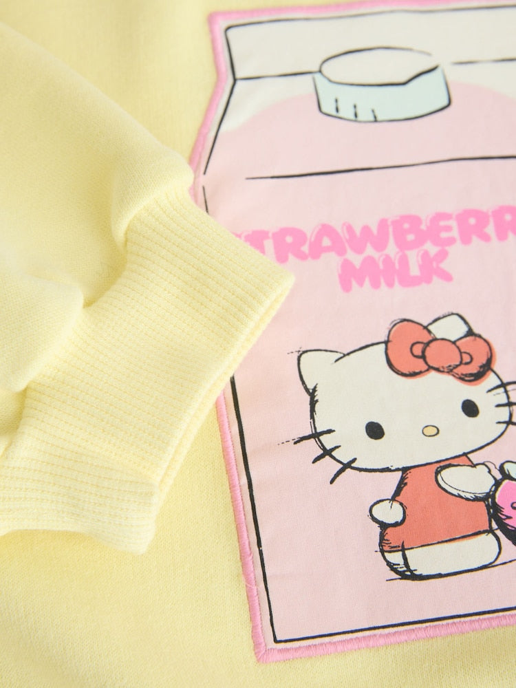 |Girl| Conjunto De Moletom Hello Kitty Amarelo Com Gola Redonda e Shorts (3 meses a 7 anos)