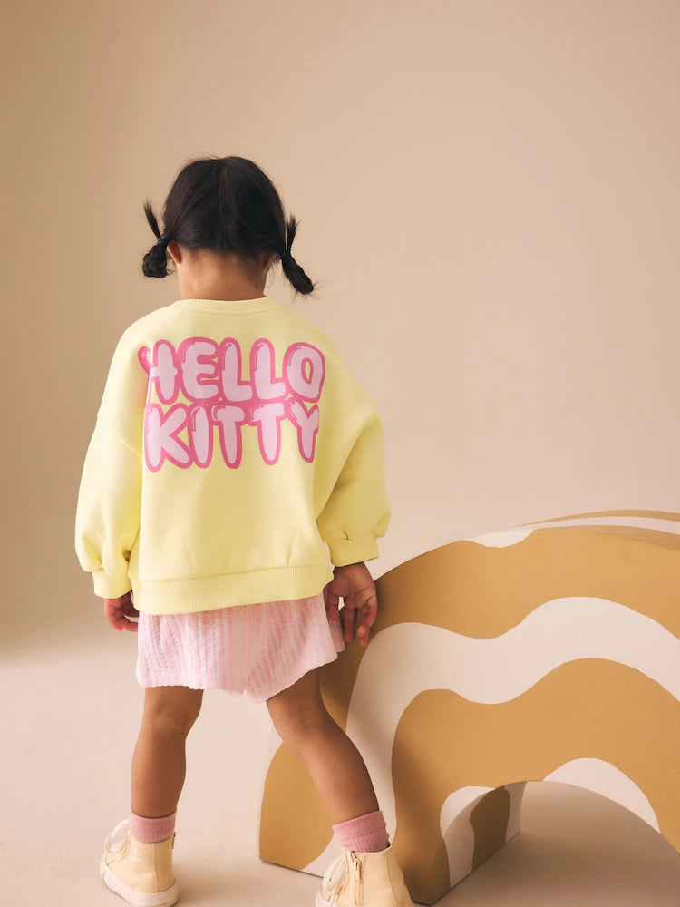 |Girl| Conjunto De Moletom Hello Kitty Amarelo Com Gola Redonda e Shorts (3 meses a 7 anos)