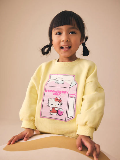 |Girl| Conjunto De Moletom Hello Kitty Amarelo Com Gola Redonda e Shorts (3 meses a 7 anos)