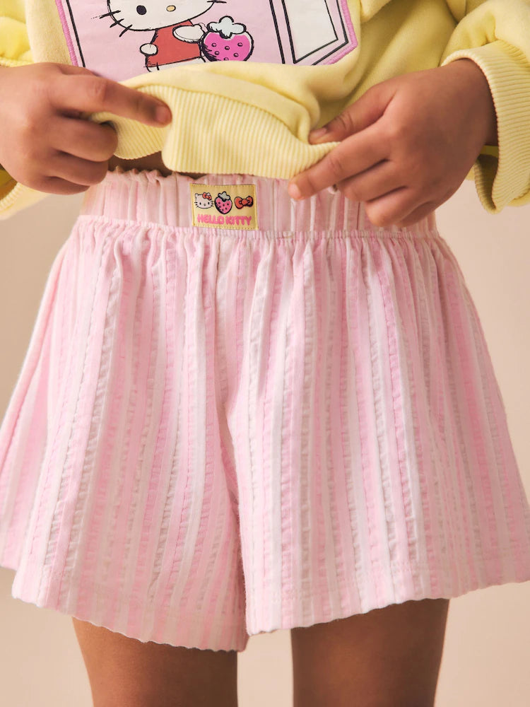 |Girl| Conjunto De Moletom Hello Kitty Amarelo Com Gola Redonda e Shorts (3 meses a 7 anos)