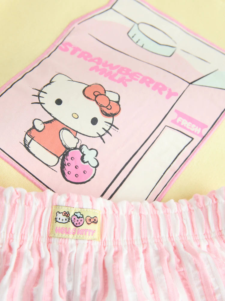 |Girl| Conjunto De Moletom Hello Kitty Amarelo Com Gola Redonda e Shorts (3 meses a 7 anos)