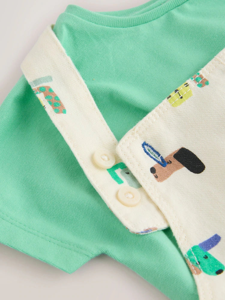 |BabyBoy| Conjunto De Jardineira e Body De Sarja Com Estampa De Cachorros Verdes Para Bebês (0 meses a 2 anos)