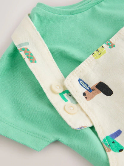 |BabyBoy| Conjunto De Jardineira e Body De Sarja Com Estampa De Cachorros Verdes Para Bebês (0 meses a 2 anos)