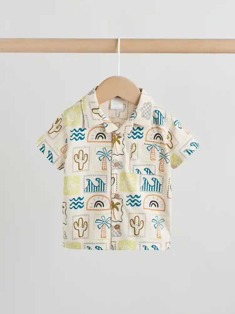 |BabyBoy| Conjunto Infantil De Camiseta e Shorts Com Estampa Neutra De Palmeiras (0 meses a 2 anos)