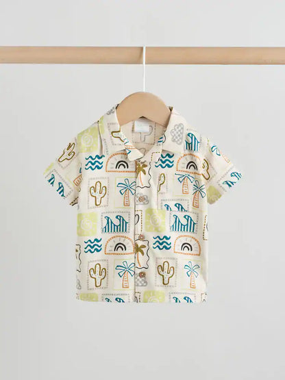 |BabyBoy| Conjunto Infantil De Camiseta e Shorts Com Estampa Neutra De Palmeiras (0 meses a 2 anos)