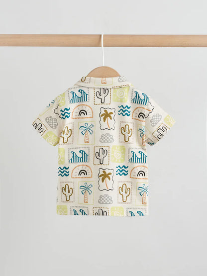 |BabyBoy| Conjunto Infantil De Camiseta e Shorts Com Estampa Neutra De Palmeiras (0 meses a 2 anos)
