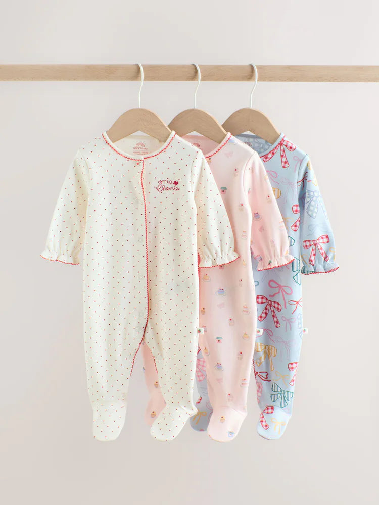 |BabyGirl| Kit Com 3 Macacões Para Bebé (Azul/Rosa) – 0 Meses Aos 2 Anos