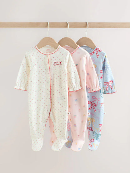 |BabyGirl| Kit Com 3 Macacões Para Bebé (Azul/Rosa) – 0 Meses Aos 2 Anos