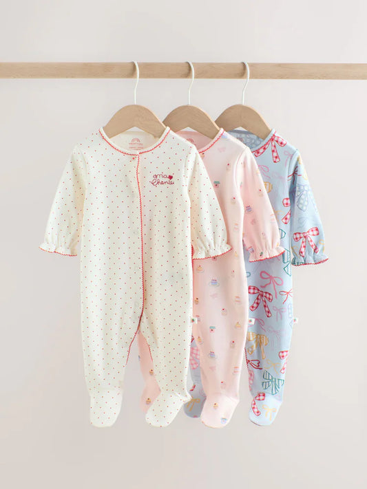 |BabyGirl| Kit Com 3 Macacões Para Bebé (Azul/Rosa) – 0 Meses Aos 2 Anos