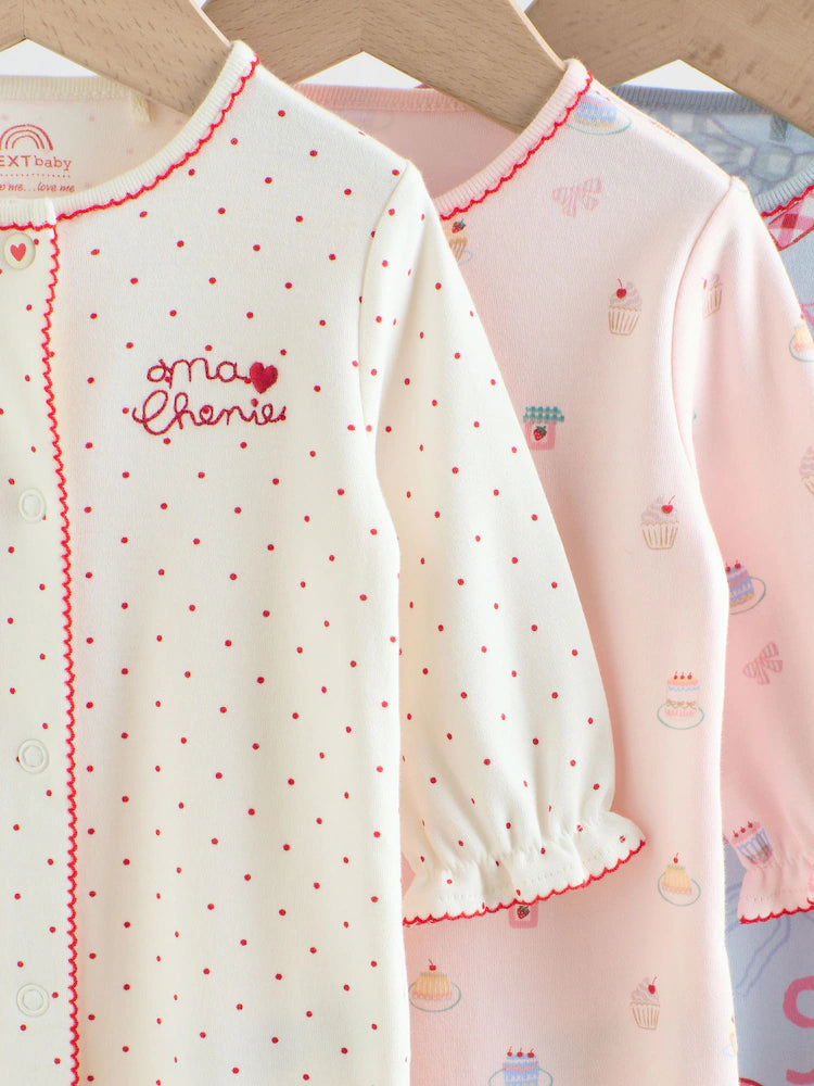 |BabyGirl| Kit Com 3 Macacões Para Bebé (Azul/Rosa) – 0 Meses Aos 2 Anos