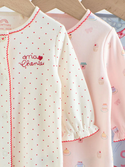 |BabyGirl| Kit Com 3 Macacões Para Bebé (Azul/Rosa) – 0 Meses Aos 2 Anos