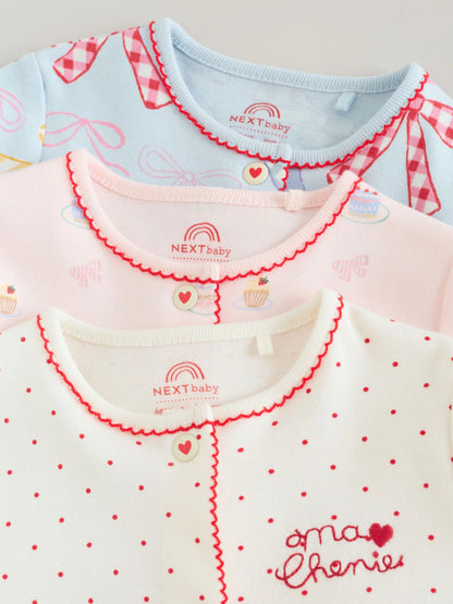 |BabyGirl| Kit Com 3 Macacões Para Bebé (Azul/Rosa) – 0 Meses Aos 2 Anos