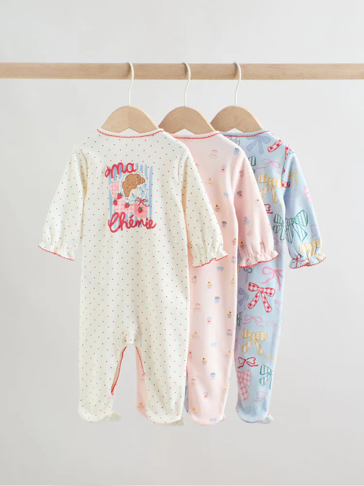 |BabyGirl| Kit Com 3 Macacões Para Bebé (Azul/Rosa) – 0 Meses Aos 2 Anos