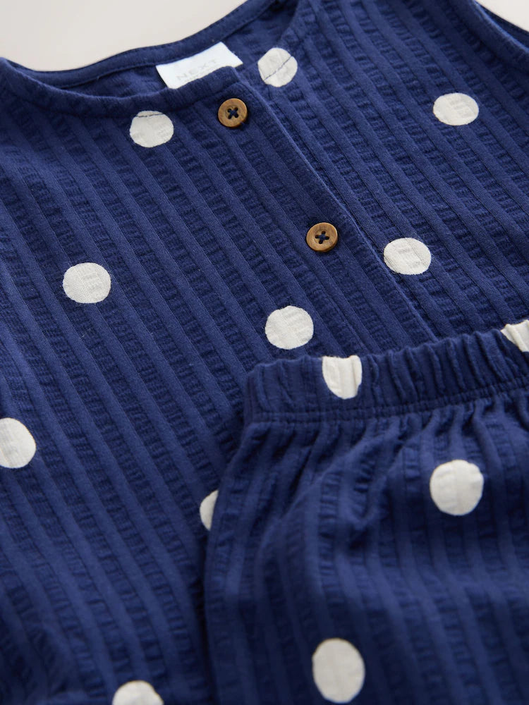 |Girl| Conjunto De Regata Peplum e Shorts Azul-Marinho Com Estampa De Bolinhas (3 meses a 7 anos)