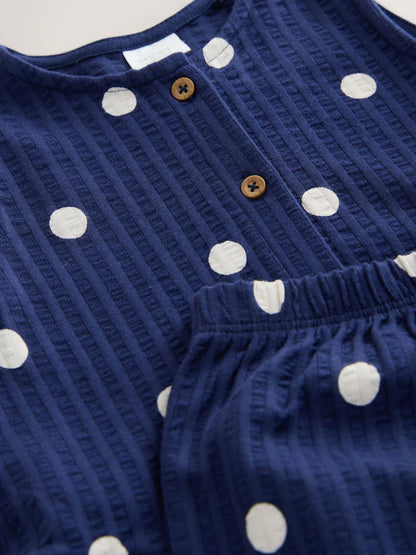 |Girl| Conjunto De Regata Peplum e Shorts Azul-Marinho Com Estampa De Bolinhas (3 meses a 7 anos)