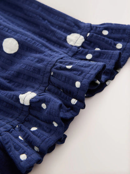 |Girl| Conjunto De Regata Peplum e Shorts Azul-Marinho Com Estampa De Bolinhas (3 meses a 7 anos)