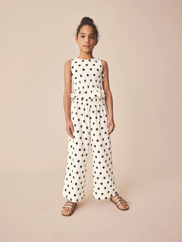|BigGirl| Conjunto de blusa de poá e calça wide leg (3 a 16 anos)