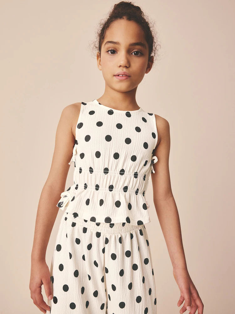 |BigGirl| Conjunto de blusa de poá e calça wide leg (3 a 16 anos)