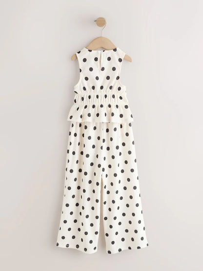 |BigGirl| Conjunto De Blusa Monocromática Com Estampa De Bolinhas e Calça Pantalona (3-16 anos)