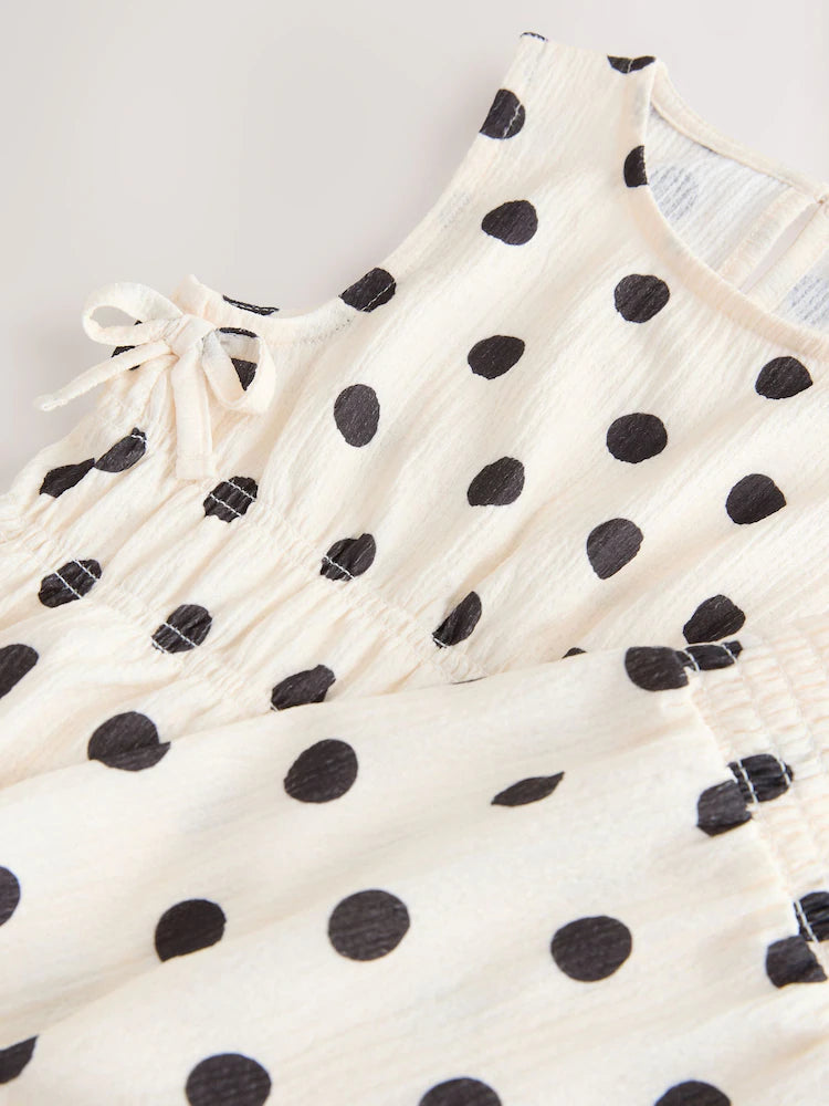 |BigGirl| Conjunto De Blusa Monocromática Com Estampa De Bolinhas e Calça Pantalona (3-16 anos)