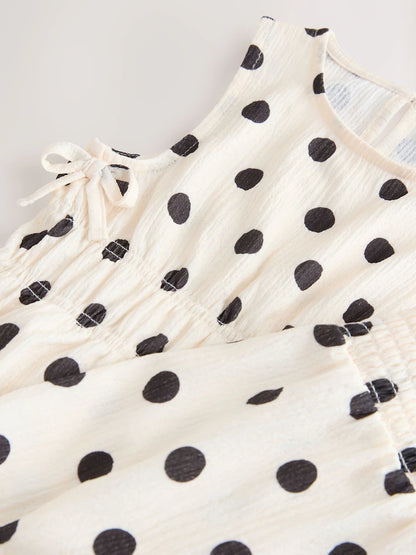 |BigGirl| Conjunto De Blusa Monocromática Com Estampa De Bolinhas e Calça Pantalona (3-16 anos)