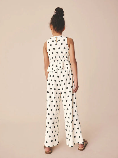 |BigGirl| Conjunto de blusa de poá e calça wide leg (3 a 16 anos)