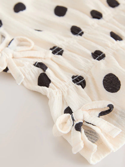 |BigGirl| Conjunto De Blusa Monocromática Com Estampa De Bolinhas e Calça Pantalona (3-16 anos)