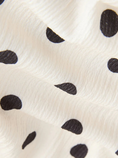 |BigGirl| Conjunto De Blusa Monocromática Com Estampa De Bolinhas e Calça Pantalona (3-16 anos)