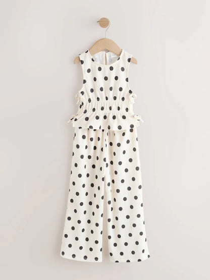 |BigGirl| Conjunto de blusa de poá e calça wide leg (3 a 16 anos)