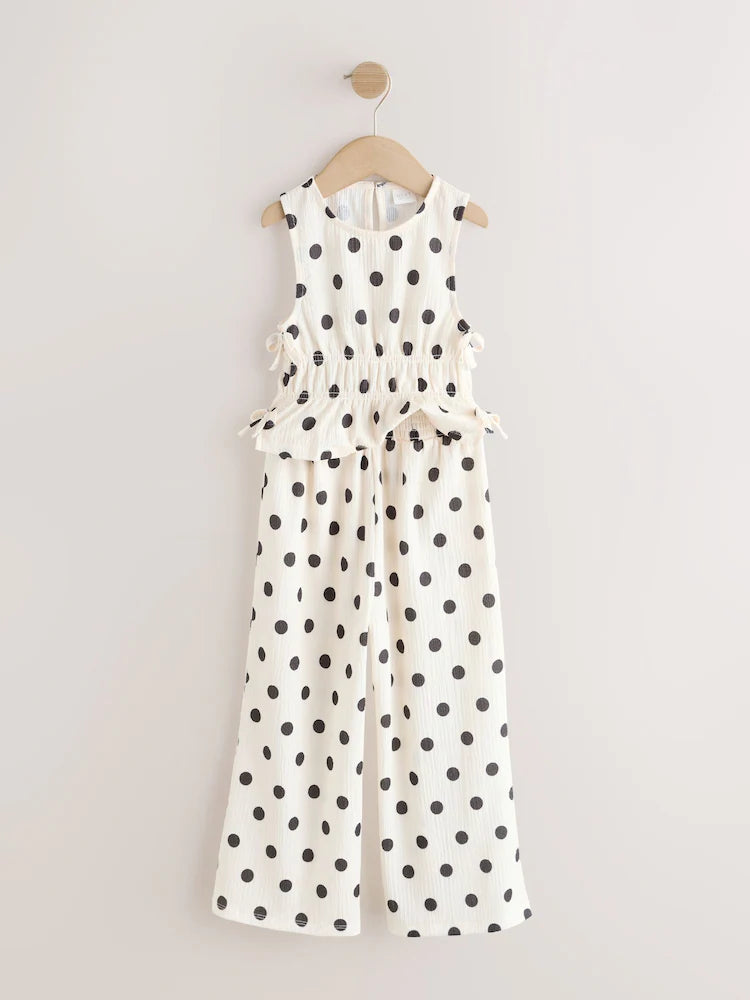 |BigGirl| Conjunto de blusa de poá e calça wide leg (3 a 16 anos)