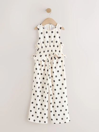 |BigGirl| Conjunto de blusa de poá e calça wide leg (3 a 16 anos)