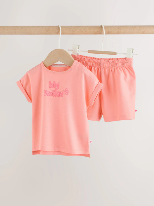 |BabyGirl| Conjunto De Blusa e Shorts Rosa De Manga Curta Para Bebê (2 peças, 0 meses a 2 anos)