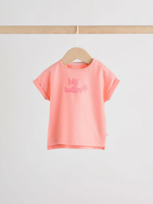 |BabyGirl| Conjunto De Blusa e Shorts Rosa De Manga Curta Para Bebê (2 peças, 0 meses a 2 anos)
