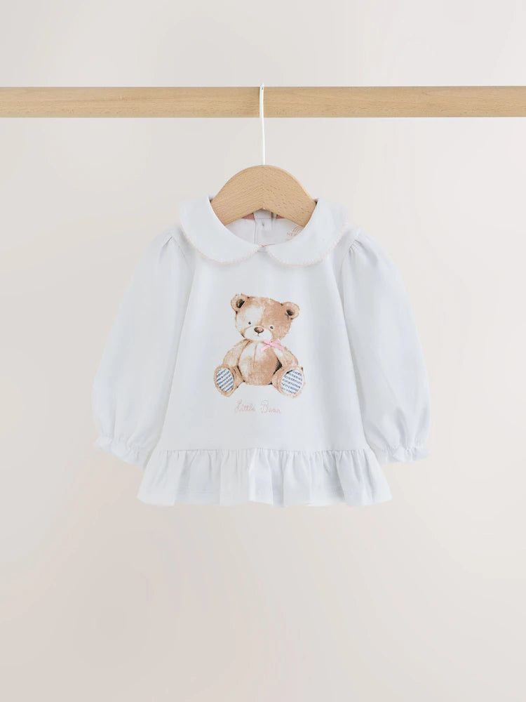 |BabyGirl| Conjunto De 2 Peças Com Camiseta e Legging De Ursinho (branco/azul) – Bebê (0 meses a 2 anos)