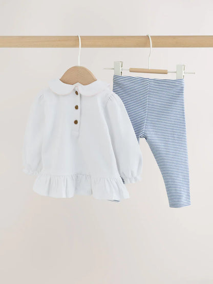 |BabyGirl| Conjunto De 2 Peças Com Camiseta e Legging De Ursinho (branco/azul) – Bebê (0 meses a 2 anos)