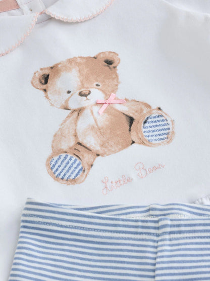 |BabyGirl| Conjunto De 2 Peças Com Camiseta e Legging De Ursinho (branco/azul) – Bebê (0 meses a 2 anos)
