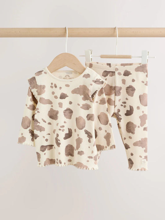 |BabyBoy| Conjunto De Blusa e Calça Legging Para Bebê Com Estampa De Vaca Marrom (2 peças, 0 meses a 2 anos)