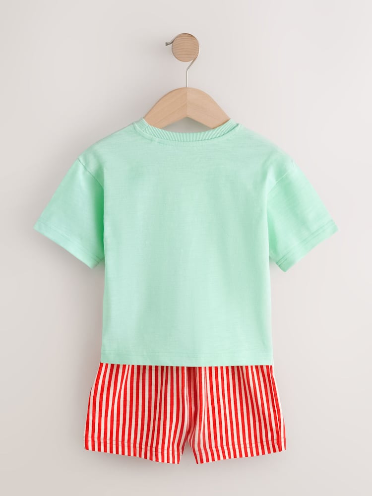 |Boy| Conjunto De 3 Pijamas Curtos De Tecido Com Estampa De Animais De Fazenda Nas Cores azul, verde e creme (9 meses a 8 anos)